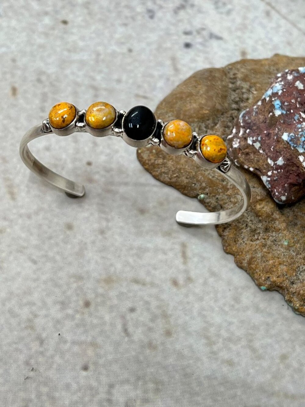"Halloween Collection" Handmade Sterling Silver Black Onyx, Bumblebee Cuff Brace